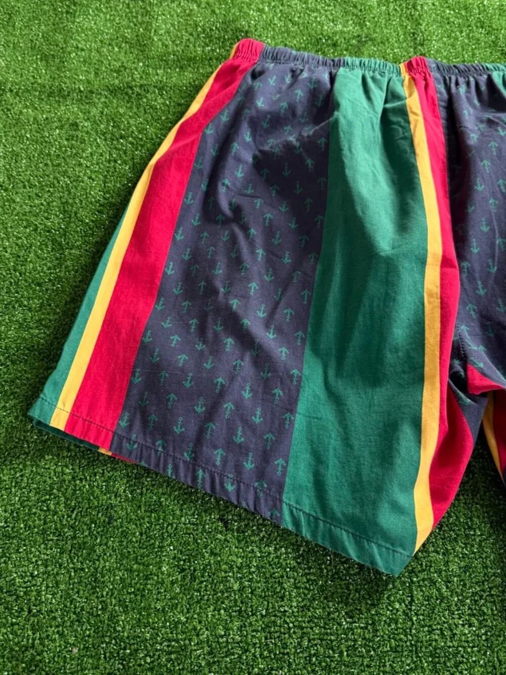 Vintage 90s Nautica Swim Trunks XL Cotton Nautical Anchor Stripe Made in Taiwan
